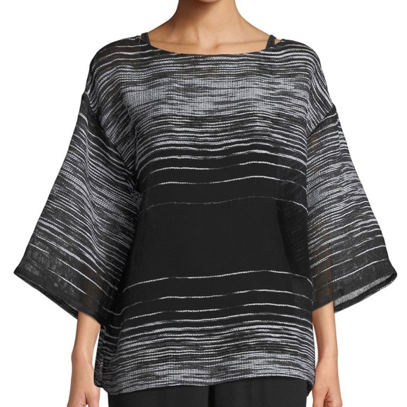 Eileen Fisher Black & White Illusion Mesh Top Organic Linen - Picture 10 of 10